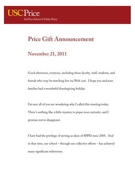Price Gift Announcement