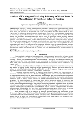 Analysis of Farming and Marketing Efficiency of Green Beans in Muna Regency of Southeast Sulawesi Province