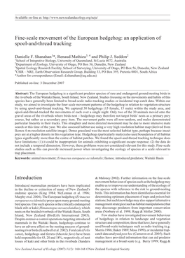 Fine-Scale Movement of the European Hedgehog: an Application of Spool-And-Thread Tracking