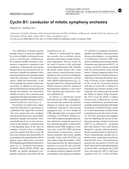 Cyclin B1: Conductor of Mitotic Symphony Orchestra Huijuan Yu1, Xuebiao Yao1