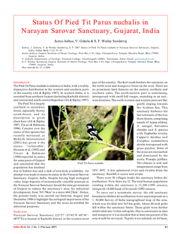 Status of Pied Tit Parus Nuchalis in Narayan Sarovar Sanctuary, Gujarat, India