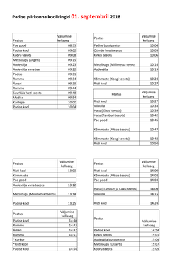 Padise Piirkonna Kooliringid 01. Septembril 2018