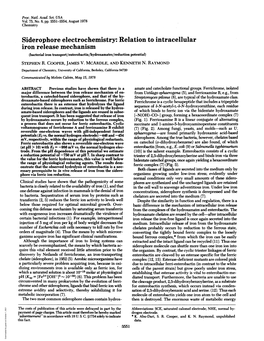 Siderophore Electrochemistry: Relation to Intracellular Iron Release Mechanism (Bacterial Iron Transport/Enterobactin/Hydroxamates/Reduction Potential) STEPHEN R