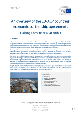 An Overview of the EU-ACP Countries' Economic Partnership Agreements Building a New Trade Relationship