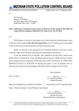 August 2020 in Compliance of Hon’Ble NGT Order on OA No