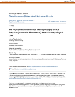 The Phylogenetic Relationships and Biogeography of True Porpoises (Mammalia: Phocoenidae) Based on Morphological Data