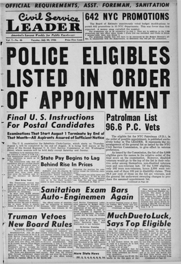 642 NYC PROMOTIONS Patrolman List 96.6 P.O. Vets