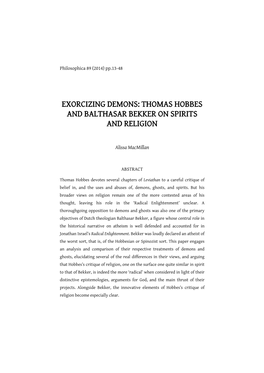 Exorcizing Demons: Thomas Hobbes and Balthasar Bekker on Spirits and Religion