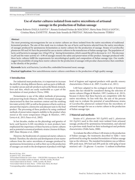 Use of Starter Cultures Isolated from Native Microbiota of Artisanal