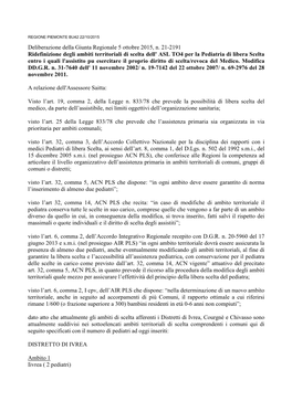 Deliberazione Della Giunta Regionale 5 Ottobre 2015, N. 21-2191 Ridefinizione Degli Ambiti Territoriali Di Scelta Dell' ASL