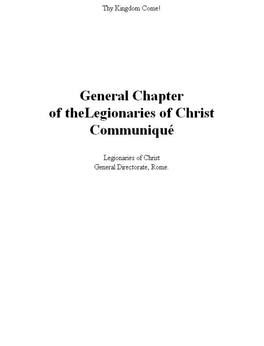General Chapter of the Legionaries of Christ Communiqué
