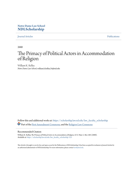 The Primacy of Political Actors in Accommodation of Religion, 22 U
