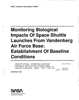 Monitoring Biological Impacts of Space Shuttle Launches from Vandenberg Air Force Base: Establishment of Baseline Conditions