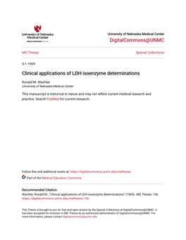 Clinical Applications of LDH Isoenzyme Determinations