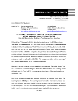 GO BEHIND the CLOSED DOORS of the 9/11 COMMISSION at the NATIONAL CONSTITUTION CENTER with 9/11 Commission Co-Chairs Tom Kean and Lee Hamilton