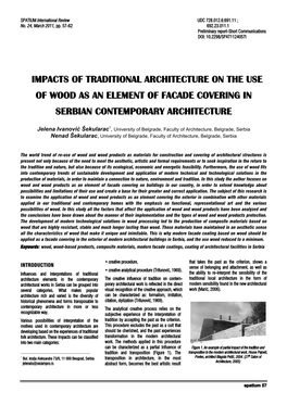 Impacts of Traditional Architecture on the Use of Wood As an Element of Facade Covering in Serbian Contemporary Architecture