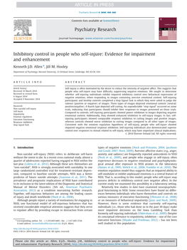 Inhibitory Control in People Who Self-Injure Evidence For