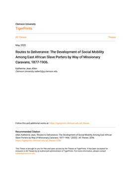 The Development of Social Mobility Among East African Slave Porters by Way of Missionary Caravans, 1877-1906