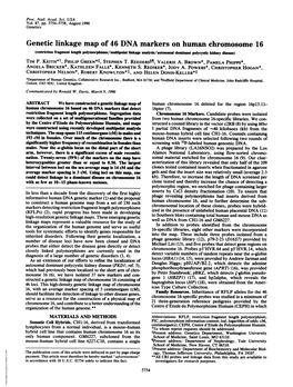 Genetic Linkage Map of 46 DNA Markers on Human Chromosome 16