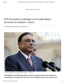PPP Lawmakers Unhappy Over Leadership's Decision on Military Courts