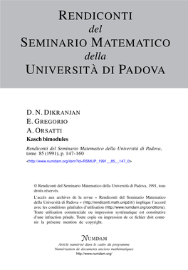 Kasch Bimodules Rendiconti Del Seminario Matematico Della Università Di Padova, Tome 85 (1991), P