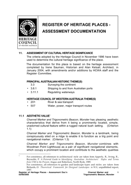 Register of Heritage Places - Assessment Documentation