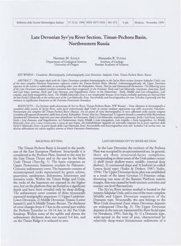 Late Devonian Syv'yu River Section, Timan-Pechora Basin, Northwestern Russia