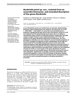 Bordetella Petrii Sp. Nov., Isolated from an Anaerobic Bioreactor, and Emended Description of the Genus Bordetella