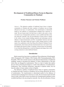 Development of Traditional House Forms in Riparian Communities in Thailand