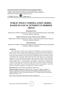 Public Policy Formulation Model Based on Local Interest in Border Areas