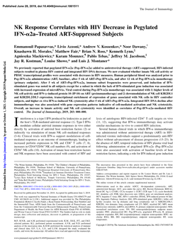 NK Response Correlates with HIV Decrease in Pegylated IFN-Α2a