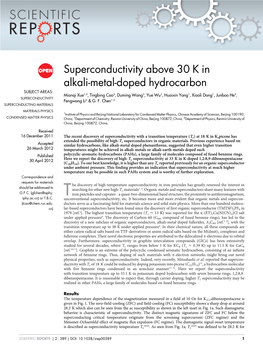 Superconductivity Above 30 K in Alkali-Metal-Doped Hydrocarbon