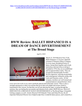 BWW Review: BALLET HISPANICO IS a DREAM of DANCE DIVERTISSEMENT at the Broad Stage