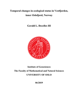 Temporal Changes in Ecological Status in Vestfjorden, Inner Oslofjord, Norway