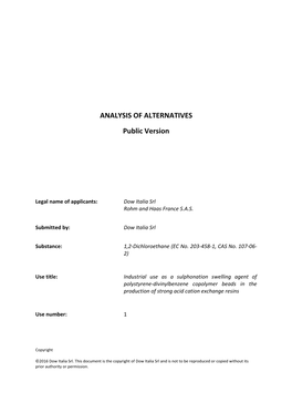 ANALYSIS of ALTERNATIVES Public Version