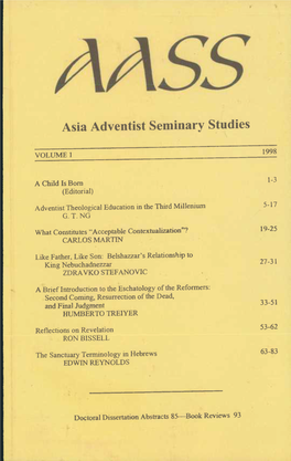 Asia Adventist Seminary Studies for 1998