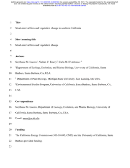 Short-Interval Fires and Vegetation Change in Southern California
