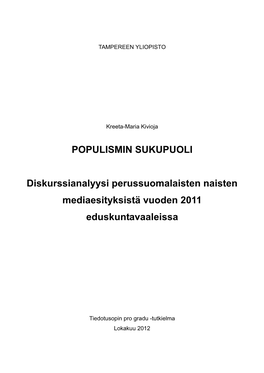 POPULISMIN SUKUPUOLI Diskurssianalyysi