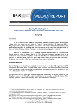 Country Weekly Report of International Centre for Political Violence and Terrorism Research