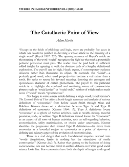 The Catallactic Point of View