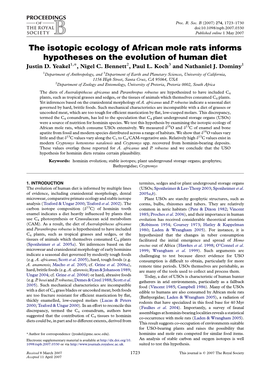 The Isotopic Ecology of African Mole Rats Informs Hypotheses on the Evolution of Human Diet Justin D