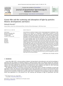 Gustav Mie and the Scattering and Absorption of Light by Particles: Historic Developments and Basics