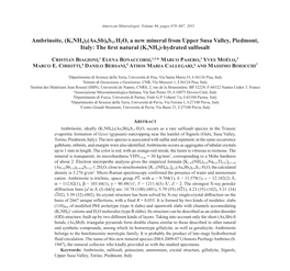 Ambrinoite, (K,NH4)2(As,Sb)8S13 H2O, a New Mineral from Upper Susa Valley, Piedmont