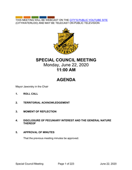 June 22, 2020 Special Council Meeting Packet