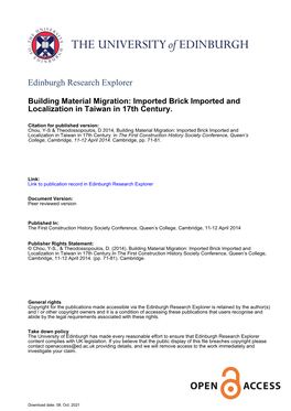 Building Material Migration: Imported Brick Imported and Localization in Taiwan in 17Th Century