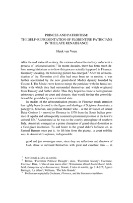 The Self-Representation of Florentine Patricians in the Late Renaissance