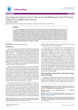 Genealogical Analysis of Lee's Clan in the Establishment of the Wo Hang Village in the Eighteenth Century