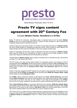 Presto TV Signs Content Agreement with 20Th Century