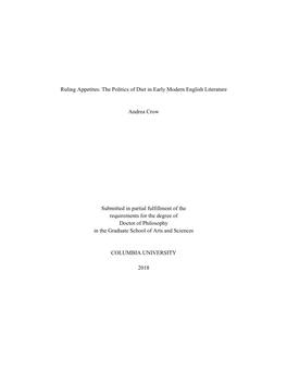 The Politics of Diet in Early Modern English Literature Andrea Crow