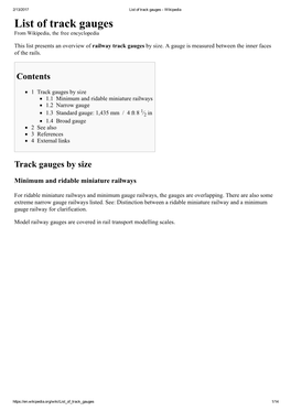 List of Track Gauges ­ Wikipedia List of Track Gauges from Wikipedia, the Free Encyclopedia